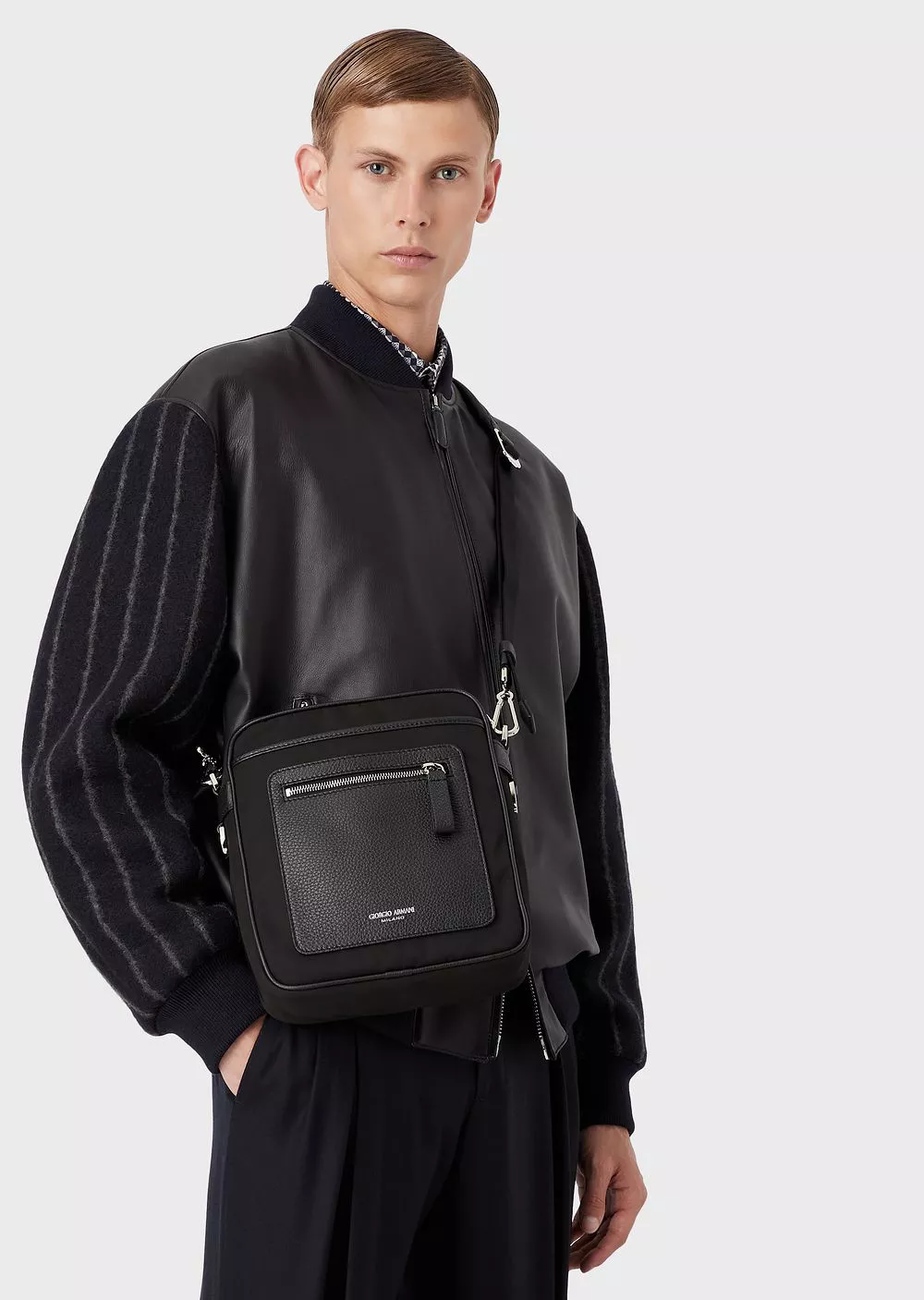 Recycled-Nylon And Pebbled-Leather Crossbody Bag by Giorgio Armani