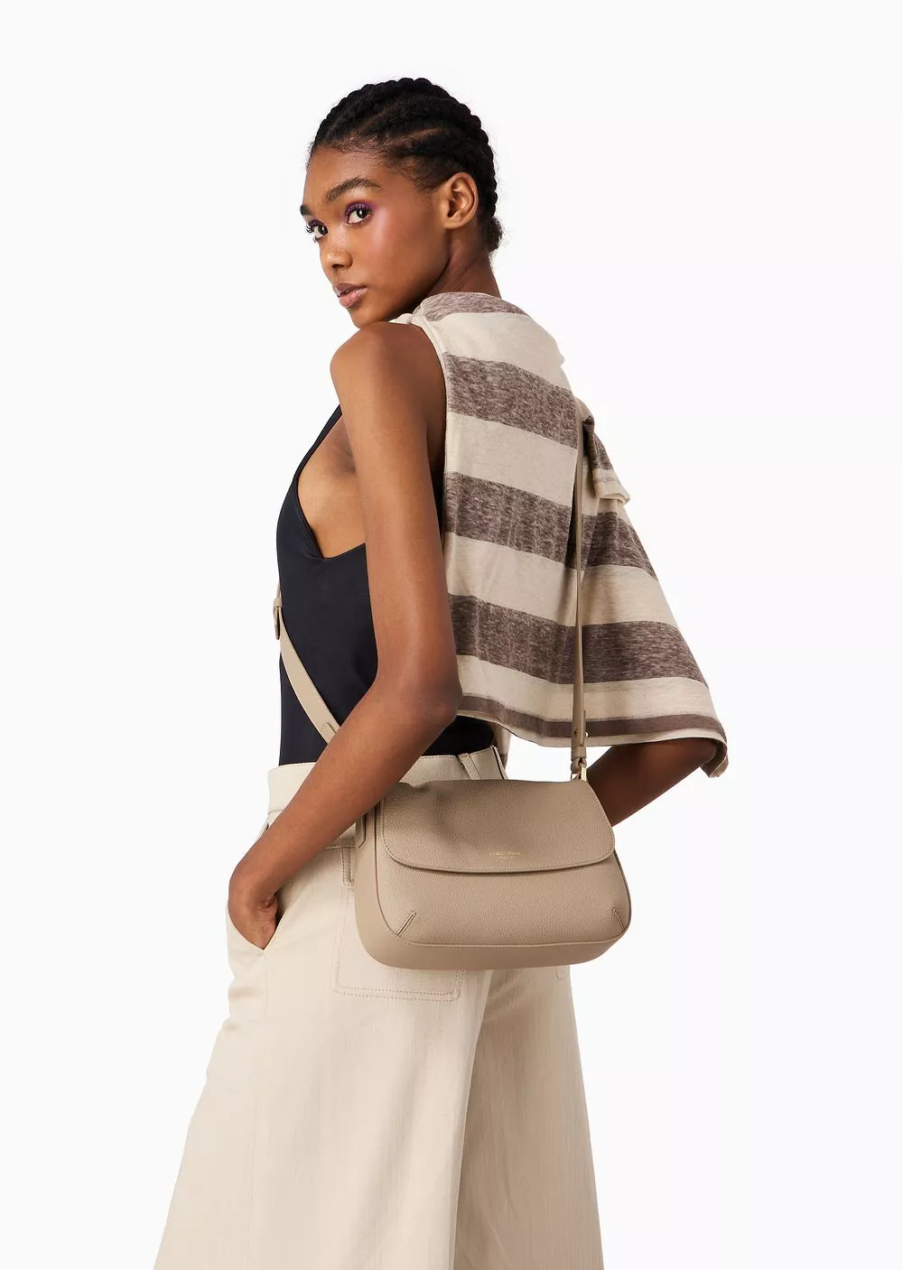 Small La Prima Soft Bag In Pebbled Leather by Giorgio Armani
