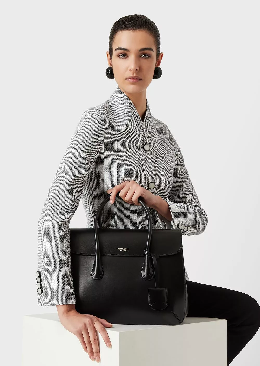 Large Palmellato-Leather La Prima Boston Bag by Giorgio Armani at