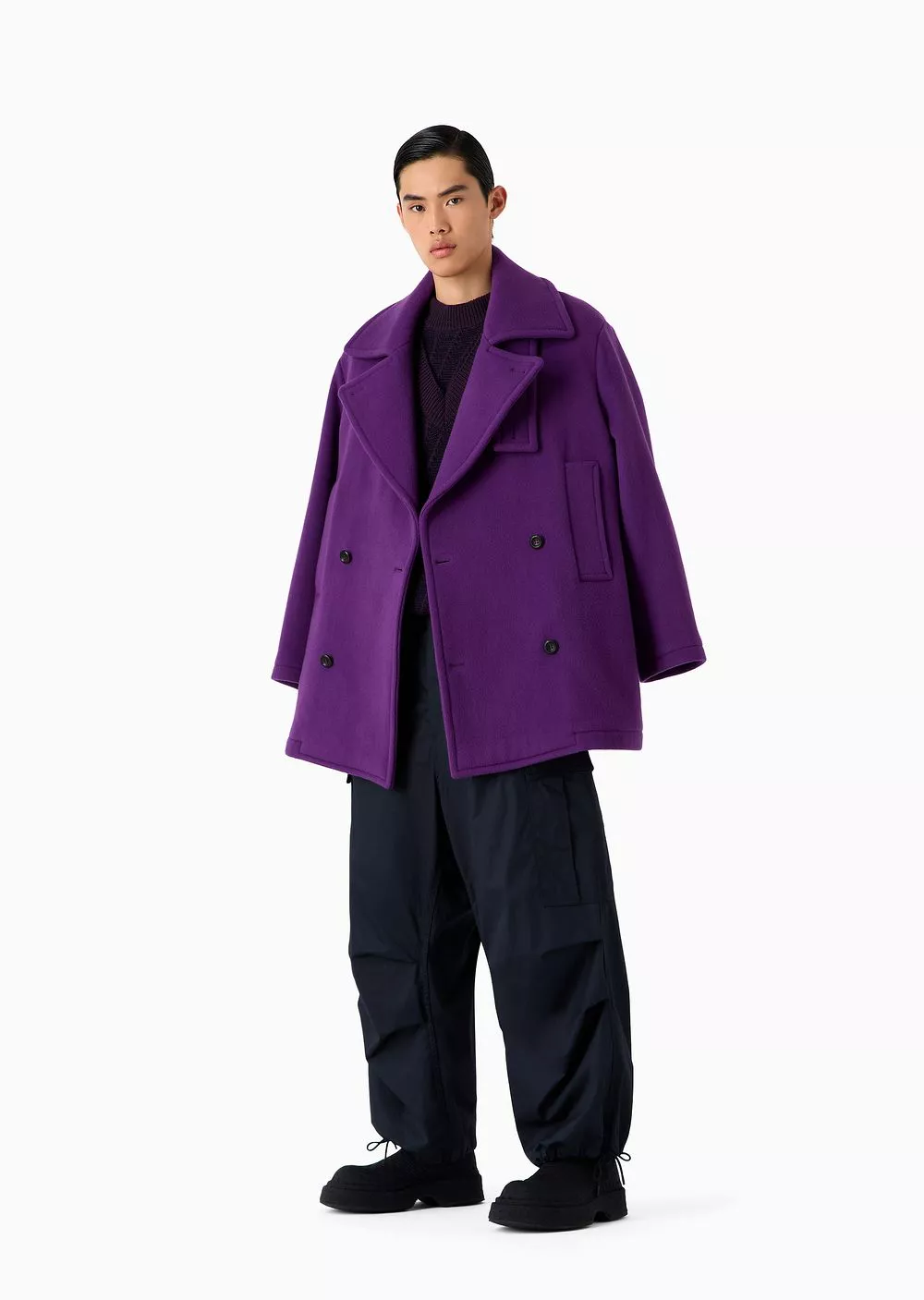 Double-Breasted, Wool Cloth Lapelled Pea Coat by Emporio Armani
