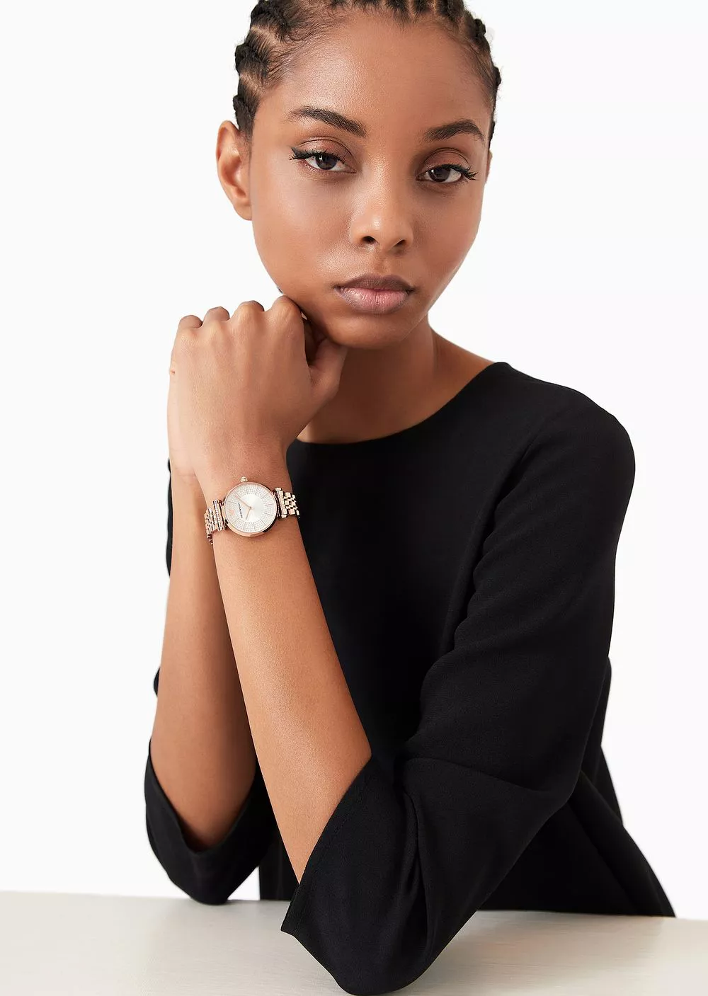 Two-Hand Rose Gold-Tone Stainless Steel Watch by Emporio Armani at