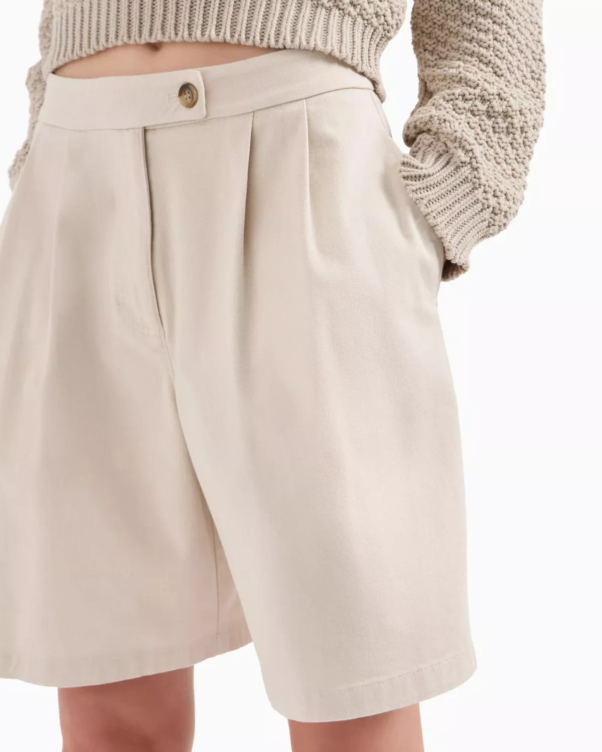 Stretch Cotton Gabardine Shorts With Pleats by Emporio