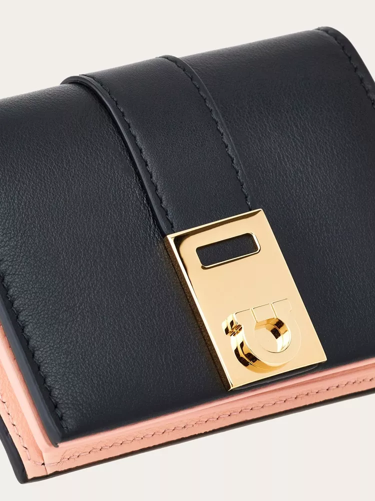 ★FERRAGAMO★ Hug Compact Two-Tone Wallet Black Nylon Pink 2 Hug Compact Two-Tone Wallet by FERRAGAMO at THE MILE