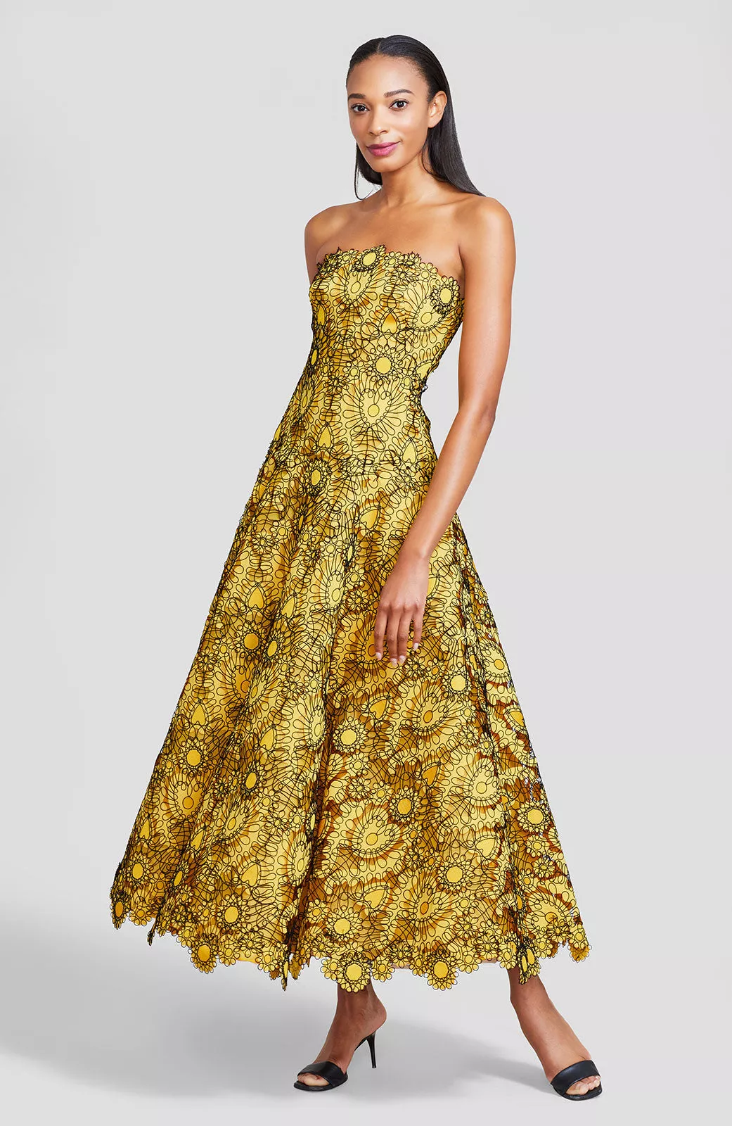 Corded Heart Lace Strapless Full Skirt Dress by Lela Rose at THE MILE