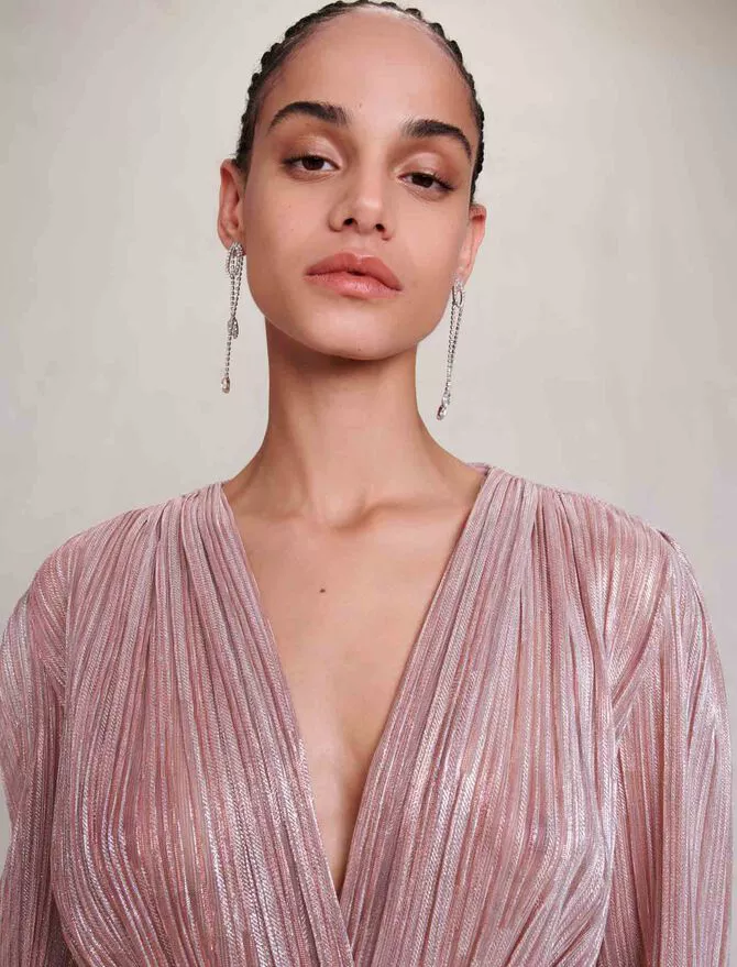 Pleated Metallic Fibre Dress by Maje at THE MILE