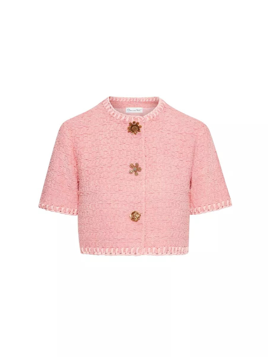 Cropped Stitch Detail Tweed Jacket by Oscar de la Renta at