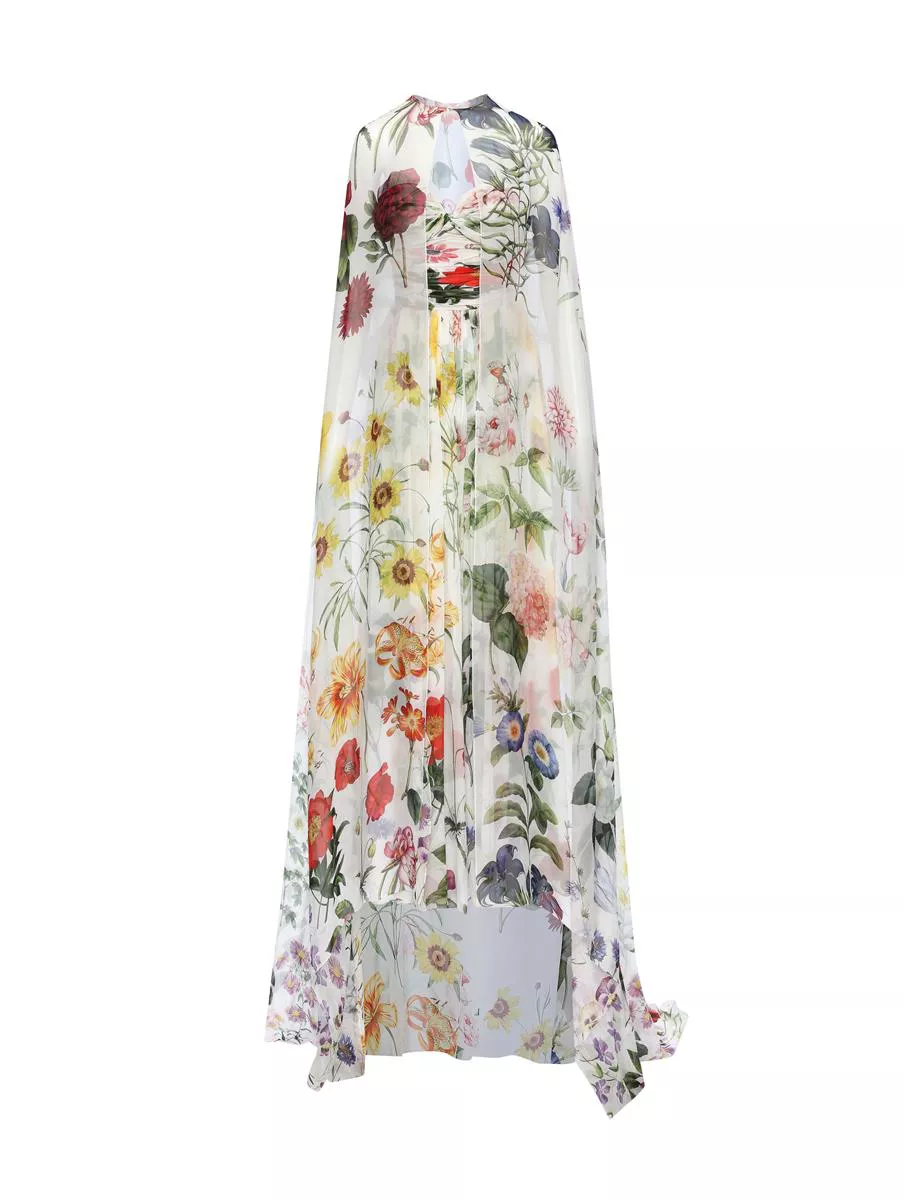 oscar de la renta chiffon floral dress Silk Chiffon Midi Dress
