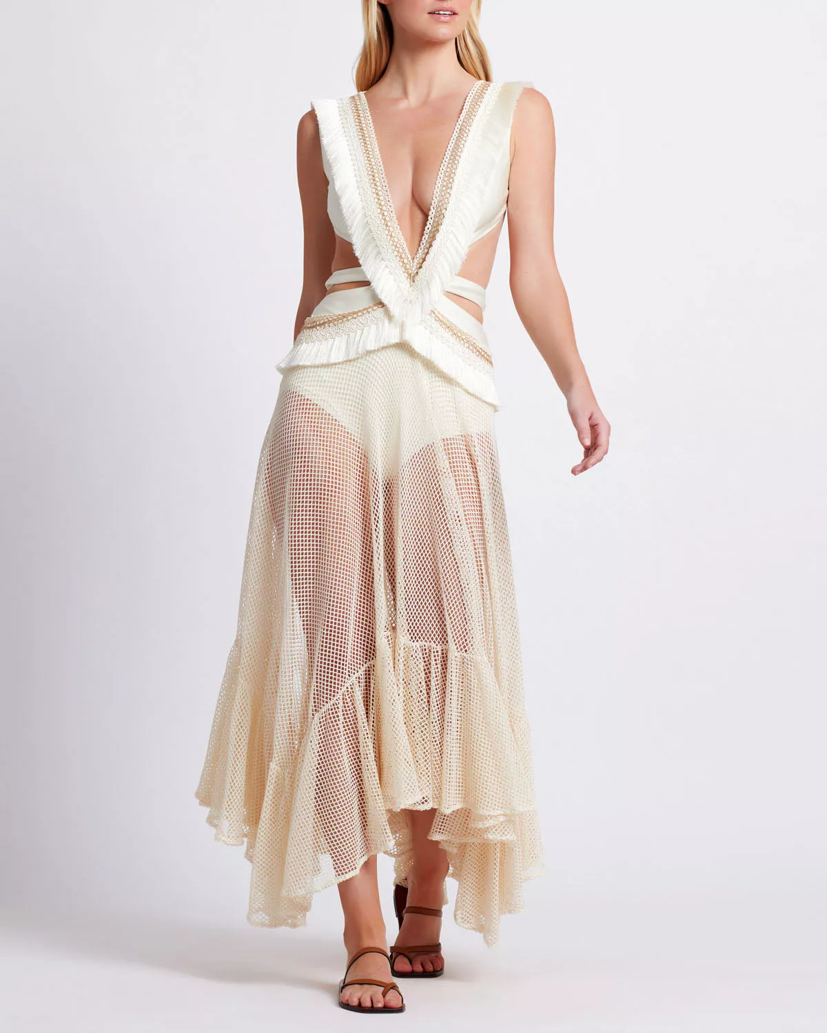 patbo netted fringe beach dress SELENE MESH PRINTED BEACH DRESS PatBO
