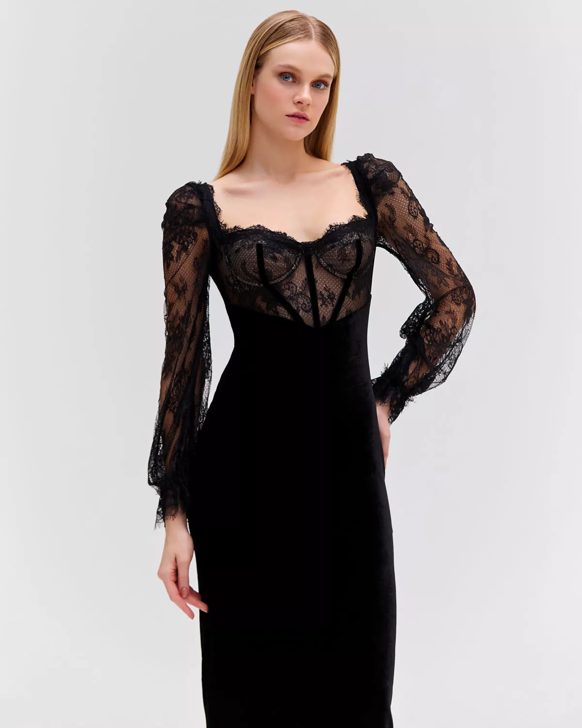 patbo lace and velvet midi dress Lace And Velvet Midi Dress by PatBO at THE MILE