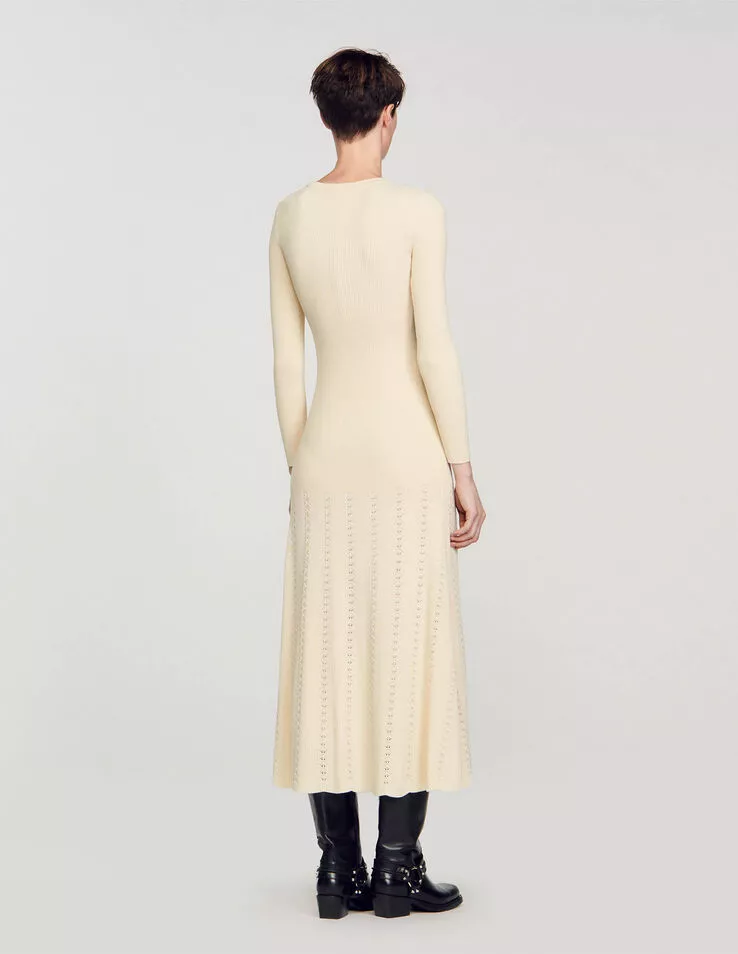flare knit dress ica ica dress knit dress A-line dress flare dress cashmere touch midi length high neck fit & flare midi long long length Cable knit high waist women's main image 0