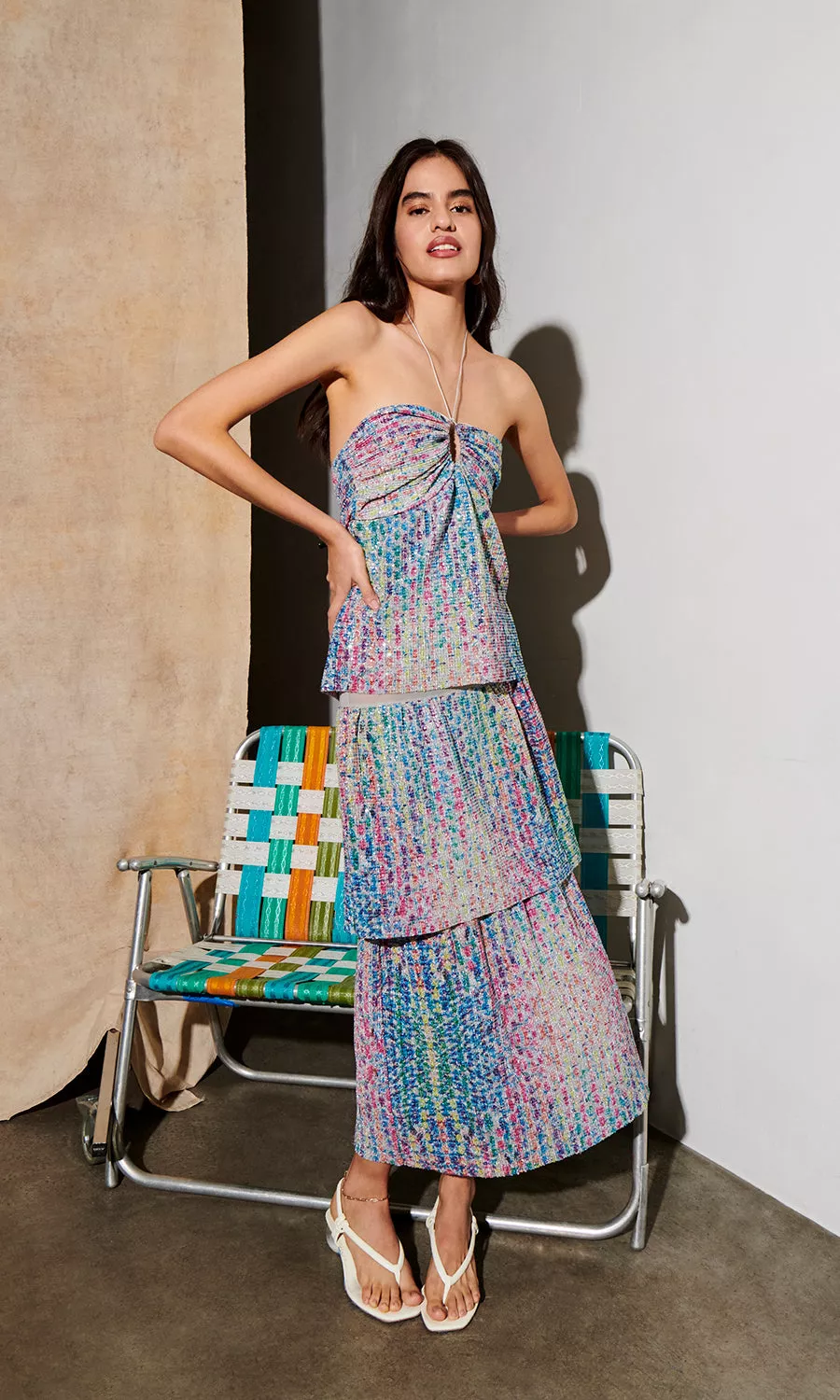 saylor metallic rainbow dress Saylor Aviva Dress (black metallic rainbow pleated midi dress)