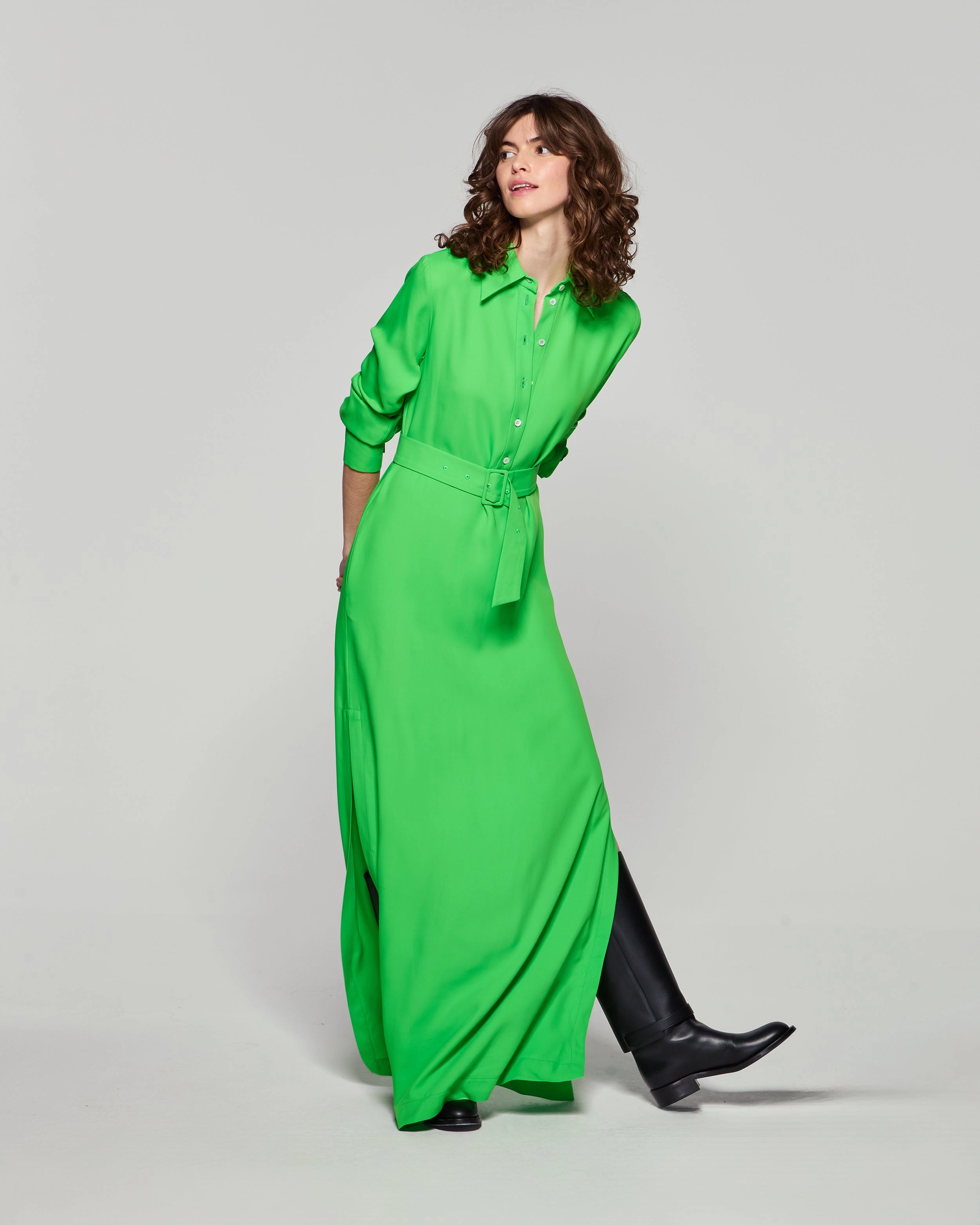 green shirt dress Milo Dress, Kelly Stripe Chest pocket detail Classic Shirt Dress - Bright