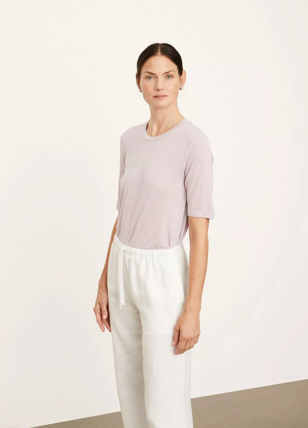 ヴィンス Vince Elbow Sleeve Crew Neck Tee レディース シャツ トップス Violetta Vince Womens Elbow Sleeve Crew Neck, White Palm, X-Small at