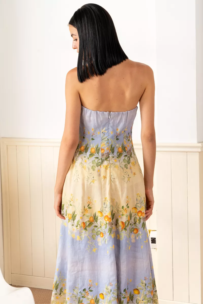 chinese dress ladies 100% Linen V-Neck Bell Pocket Midi Dress Evelina, Chicory Coffee / M main image 1