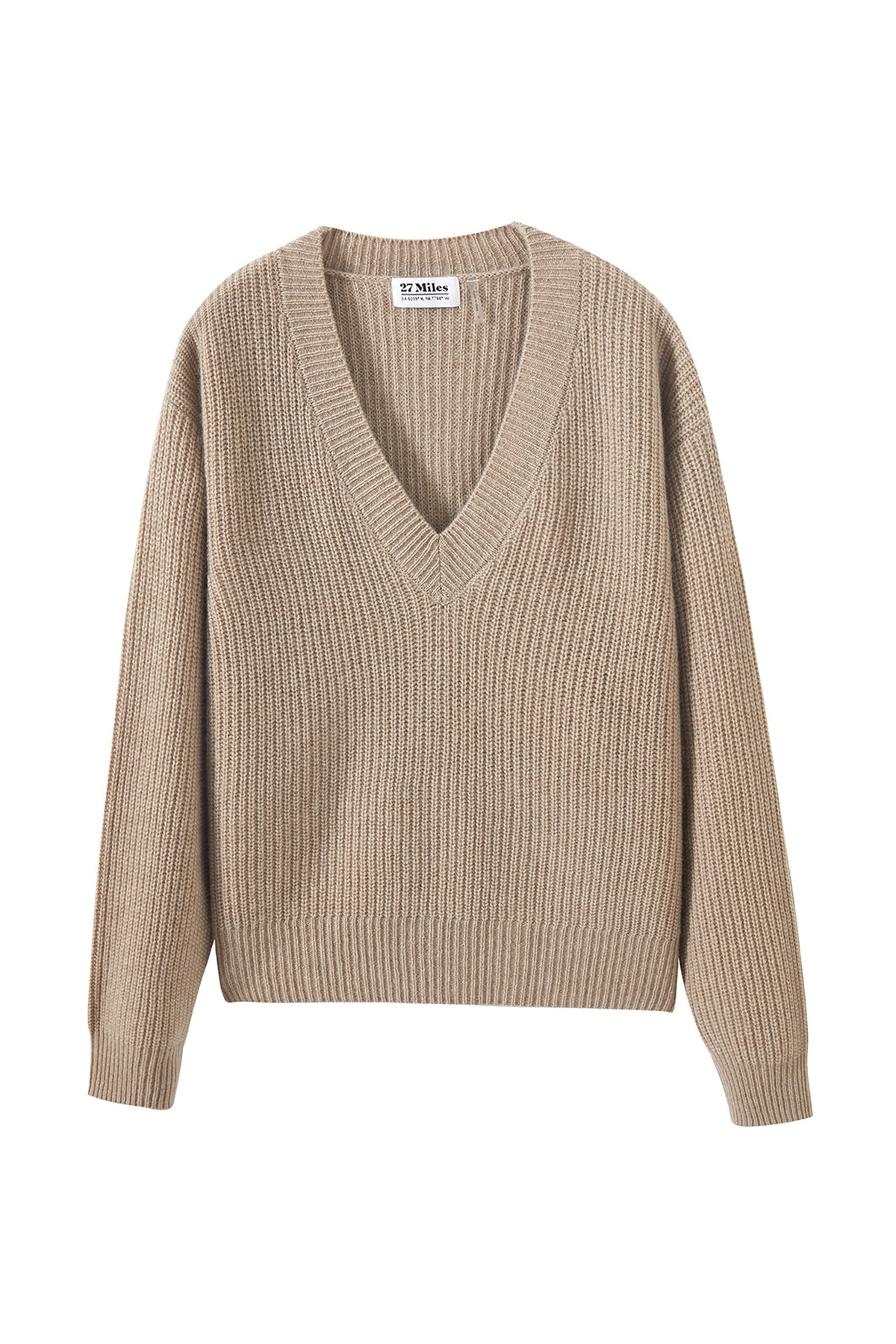 Kylie Ribbed Cashmere v Neck by 27 Miles at THE MILE