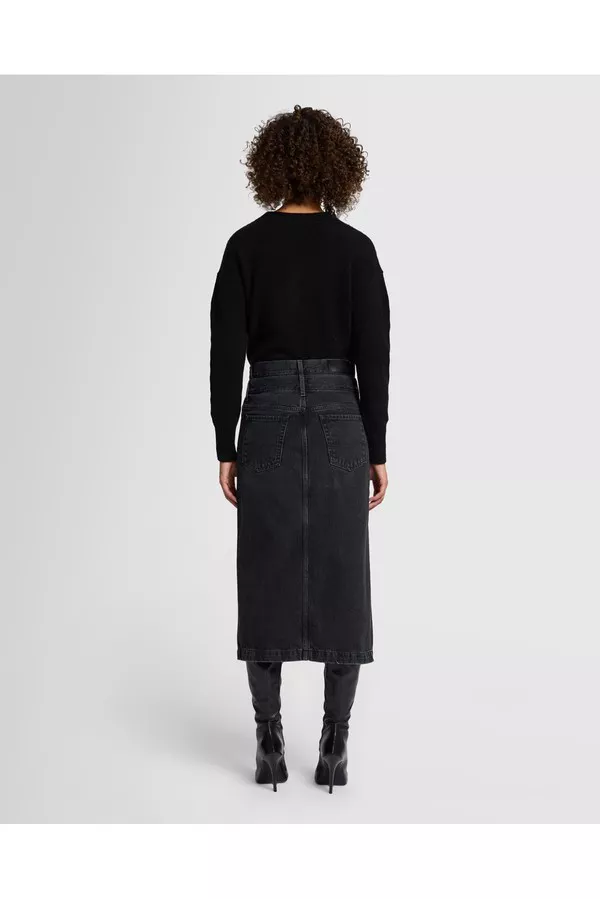 Double Waist Denim Skirt In Hustle by 7 For All Mankind at