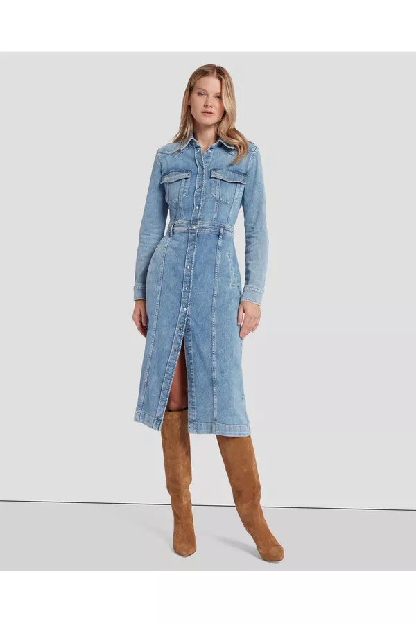 7 for all mankind denim dress 7 For All Mankind Weightless Denim Maxi Dress in Halona