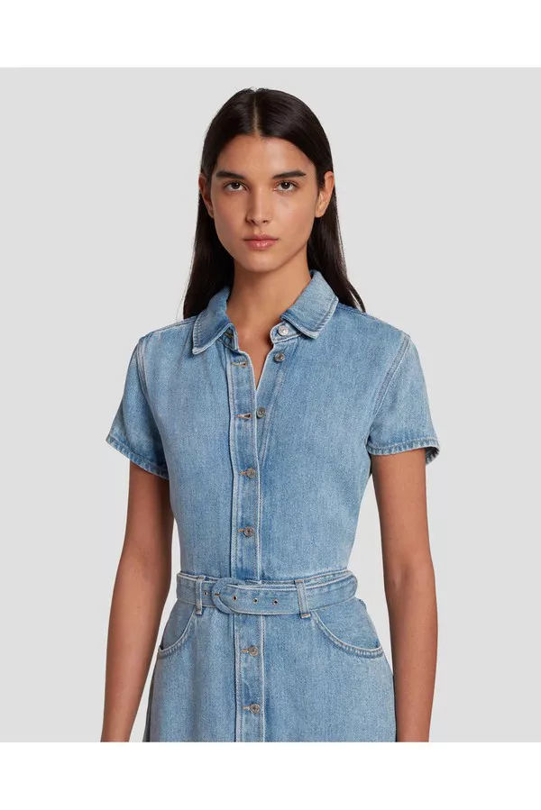 7 for all mankind denim shirt dress 7 For All Mankind Denim Lustre Shirt Dress In Volcan In Blue - 50% Off