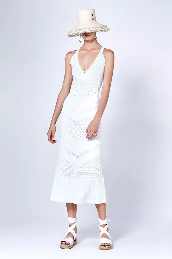 knee length dresses for ladies Alexis Midi Dress-White  Samira's Closet