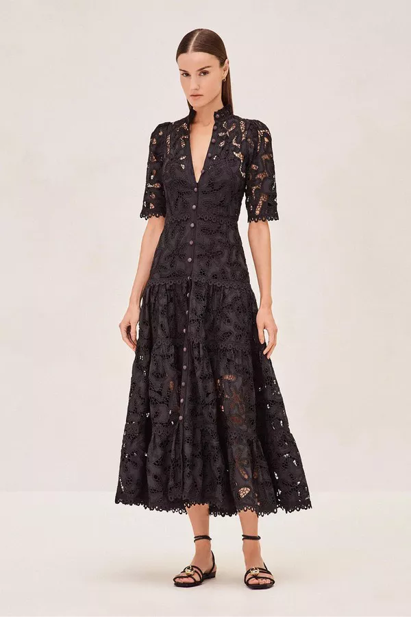 alexis black lace dress Alexis Nicole Long Sleeve Floral Lace Dress in Black
