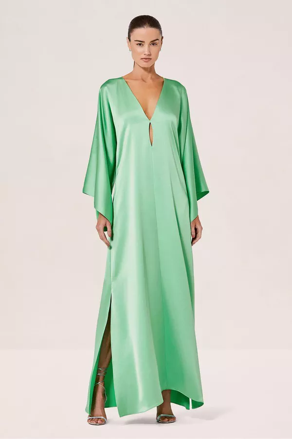 floral green prom dress Green Round Neckline Tea Length Floral Wedding Party Dress, Green Prom Dress