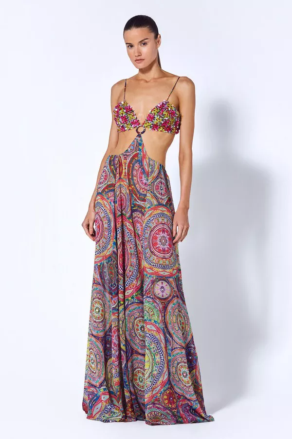 nwot alexis maxi sequin-beaded naki cut-out dress Alexis Green Sequin Embroidered Cut-Out Maxi Dress M Alexis