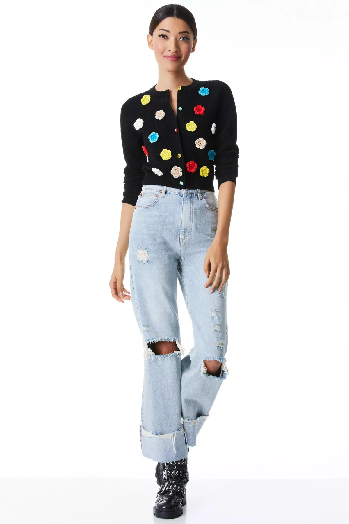 トップス Alice+Olivia Selma crochet knit cardigan Alice + Olivia Selma Floral Crochet Pointelle Cardigan – evaChic