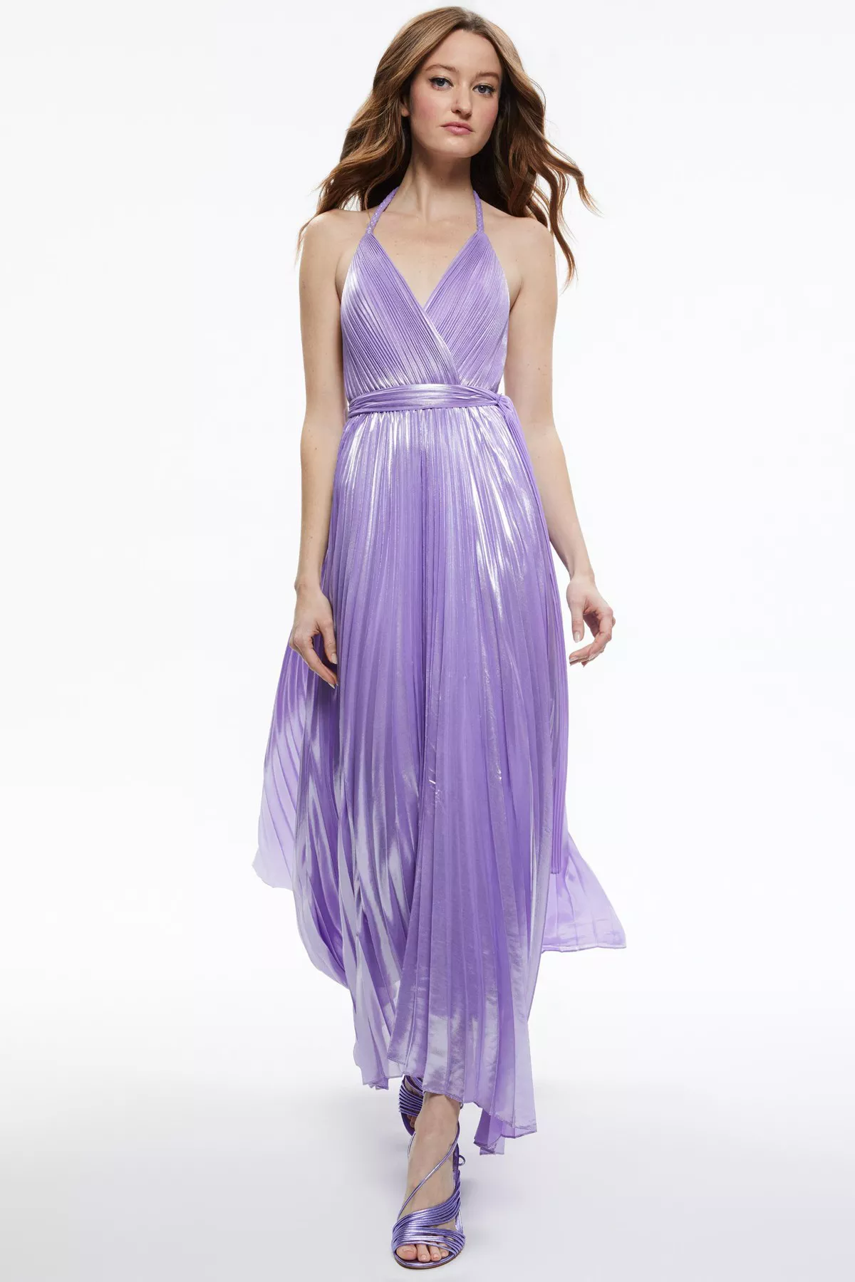 open lace back dress alice + olivia Women's Arista Sleeveless Cross Back Pleat Maxi Dress,  Solstice, Purple, 0 at Amazon Women's Clothing store