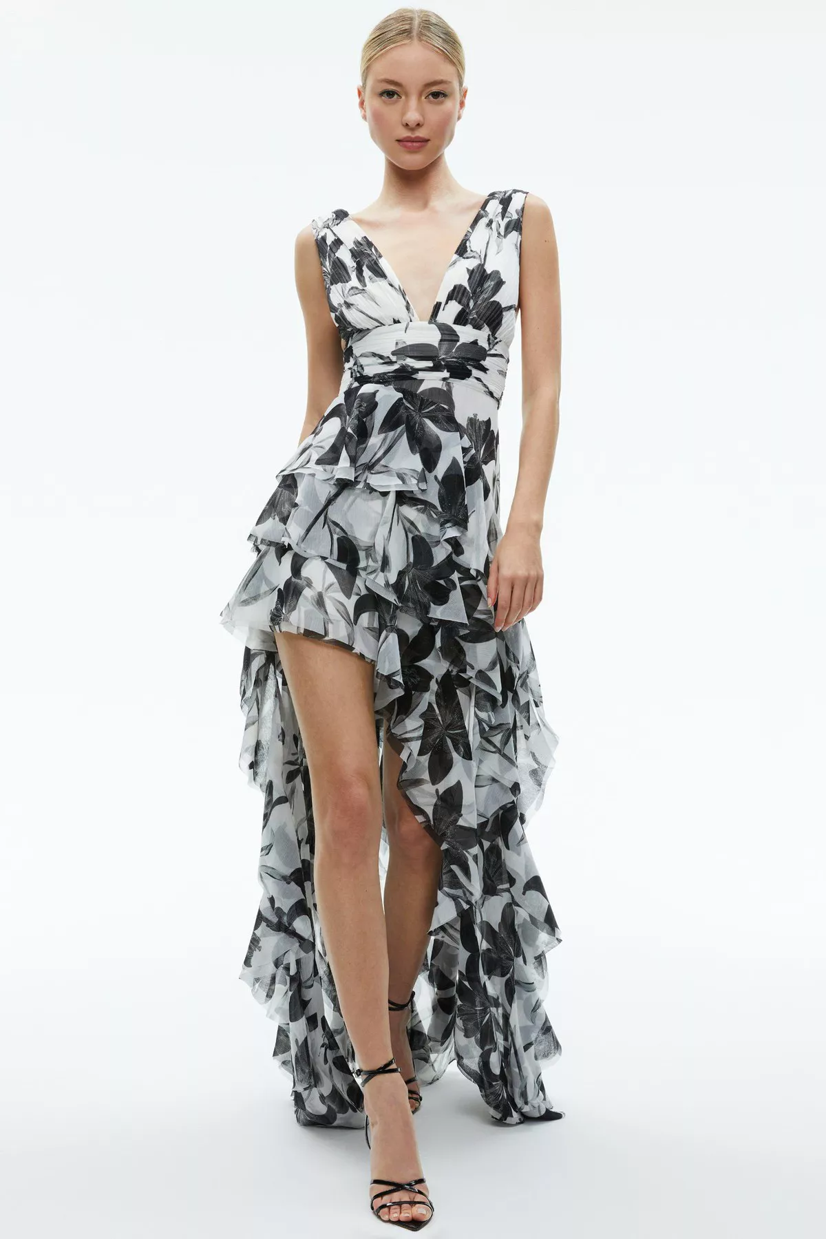 Holly Low Neck Asymmetric Ruffled Maxi Dress by alice + olivia at...