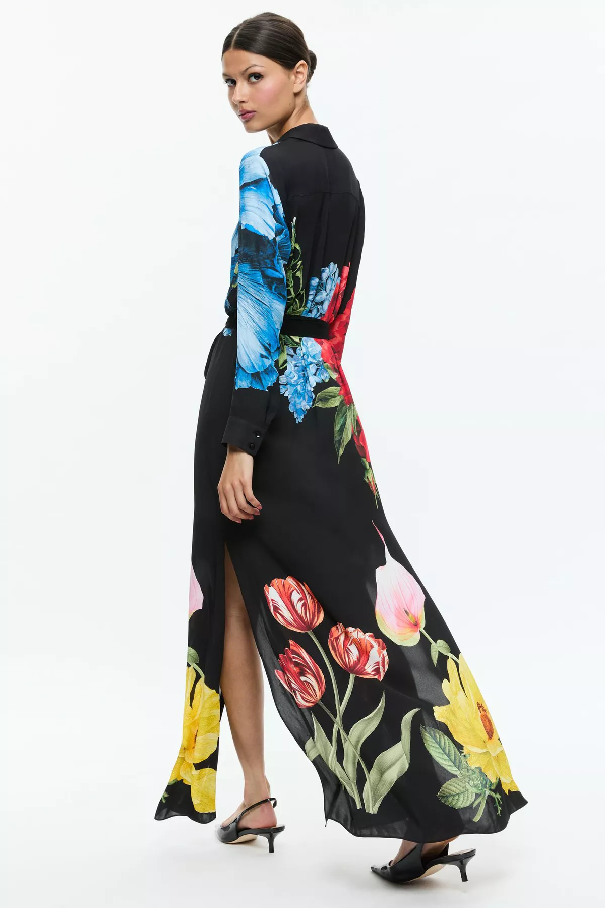 chinese dress ladies Alice and Olivia Chassidy Floral Maxi Shirt Dress MSRP $595 – DGFOutlet