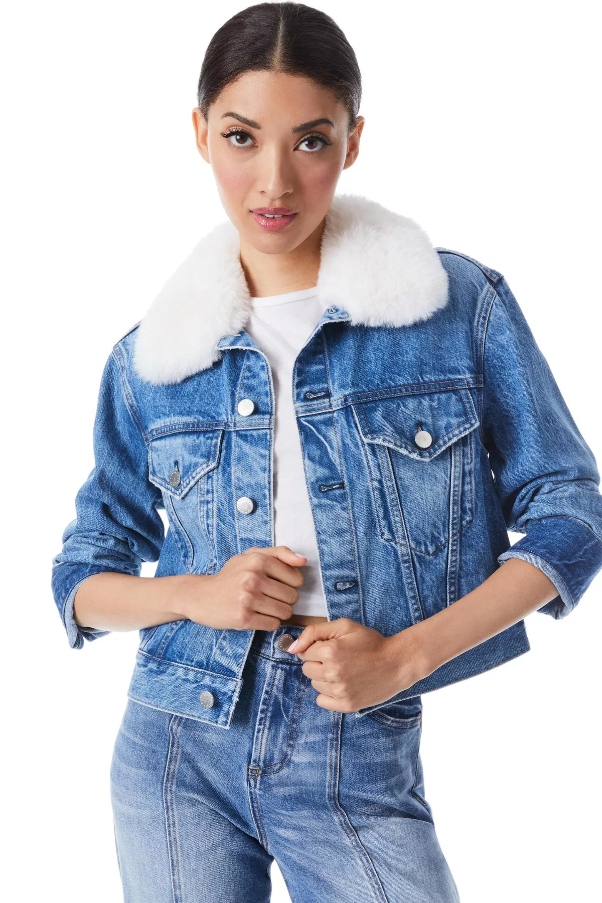 Tobias Cropped Denim Jacket with Faux Fur