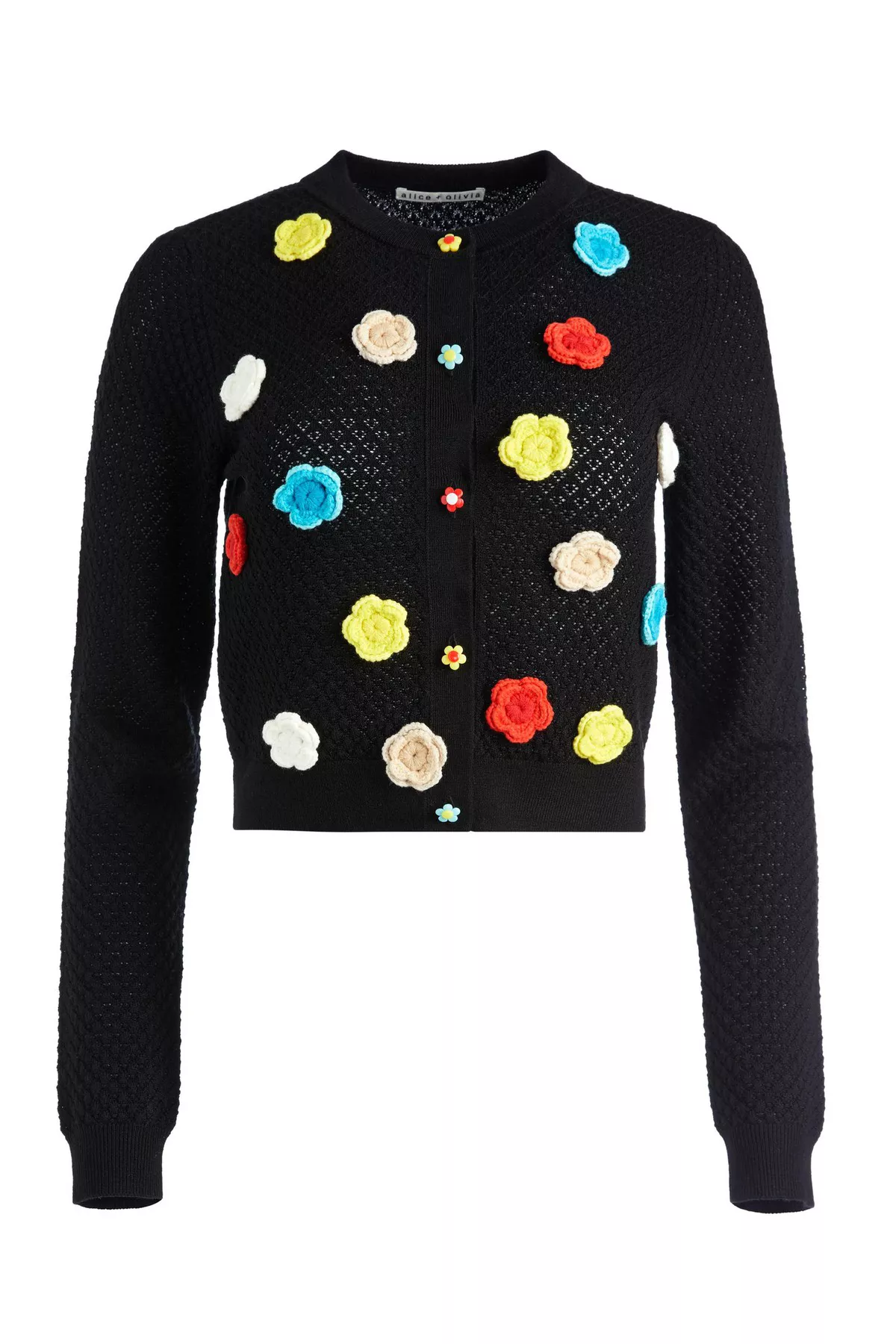 トップス Alice+Olivia Selma crochet knit cardigan Alice + Olivia Selma Floral Colorful Crochet Pointelle Cardigan