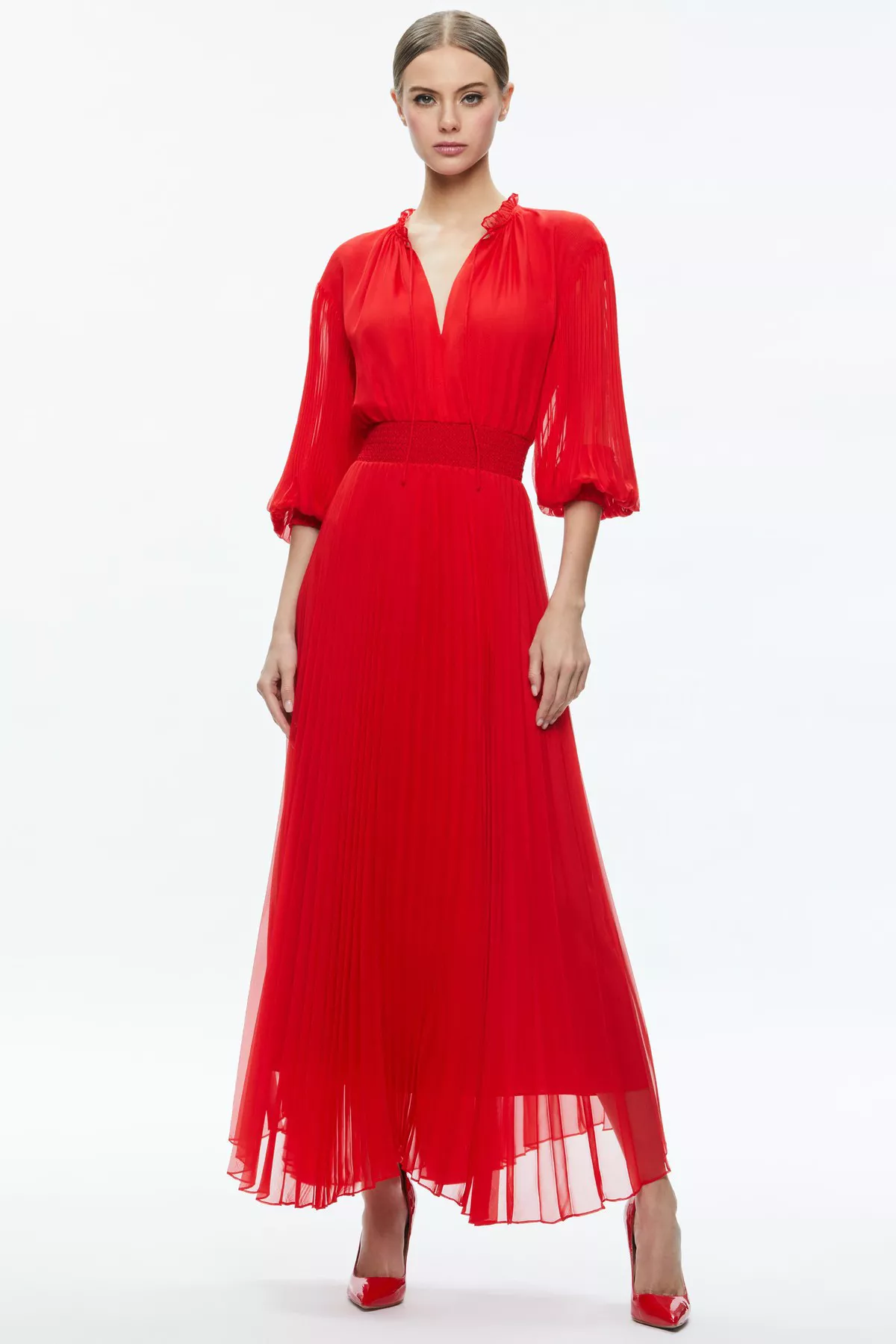 open lace back dress Pleat Detail Blouson Dress-Cosmos Pink main image 0