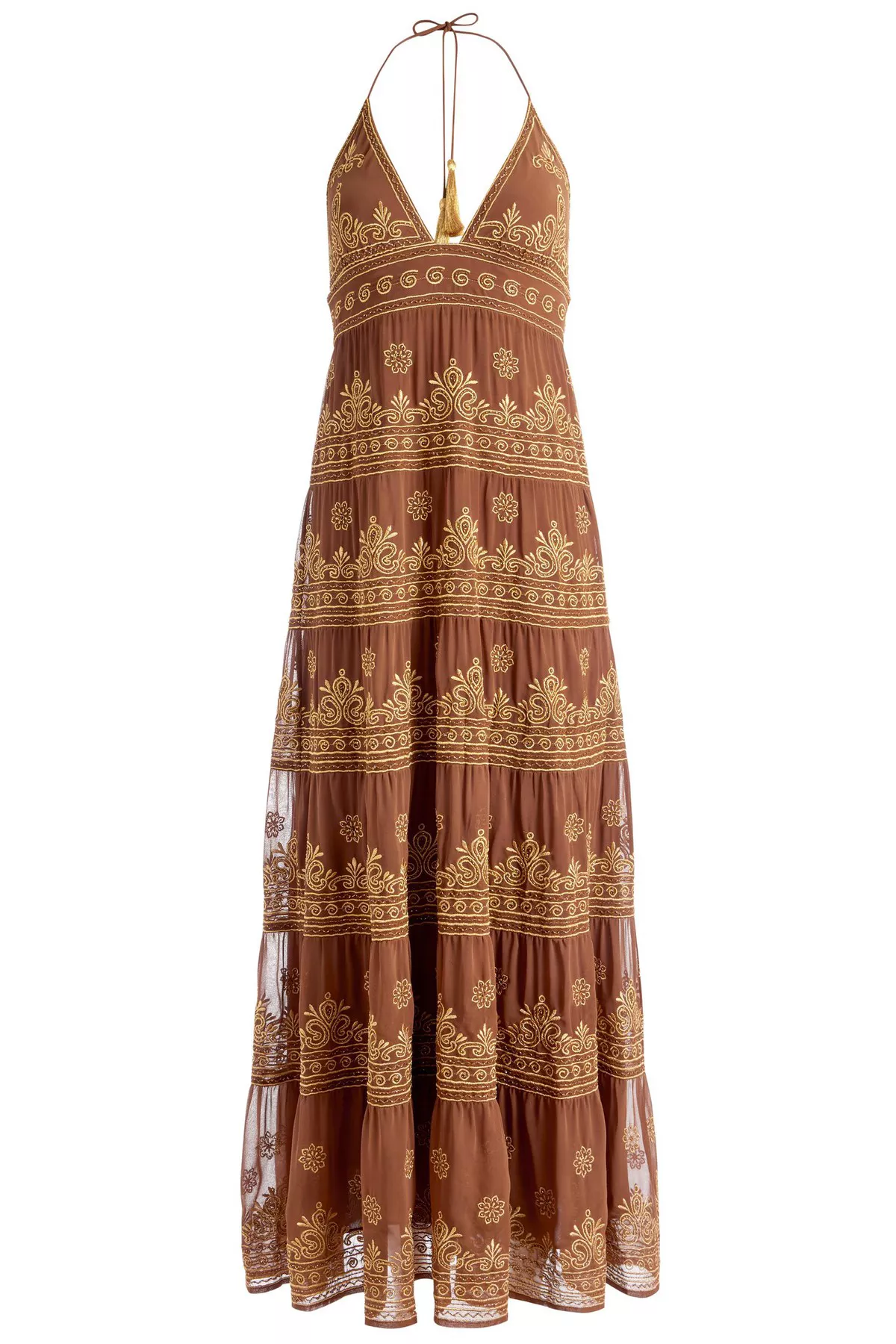 chinese dress ladies Self-Portrait - Champagne Sequin Embroidered Maxi Dress