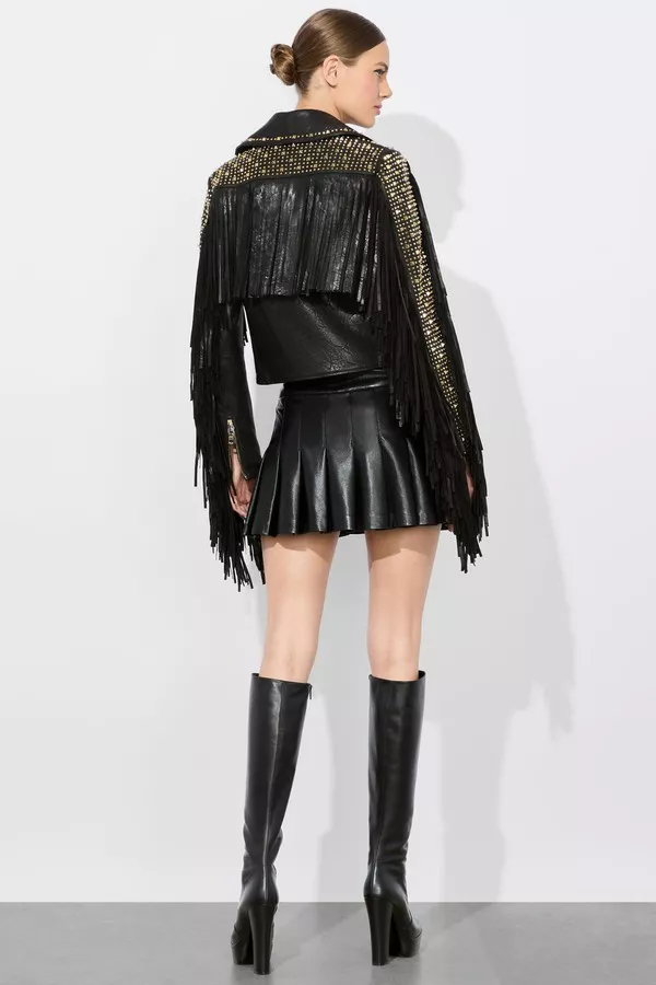 【新品未使用】Acka. fringe loose jacket 完売品 Leather Jackets for Women 2025 Fashion Faux Leather Moto