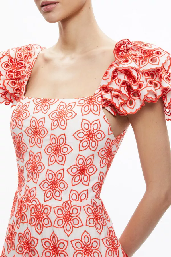 Tawny Square Neck Ruffle Tiered Maxi Dress by Alice + Olivia