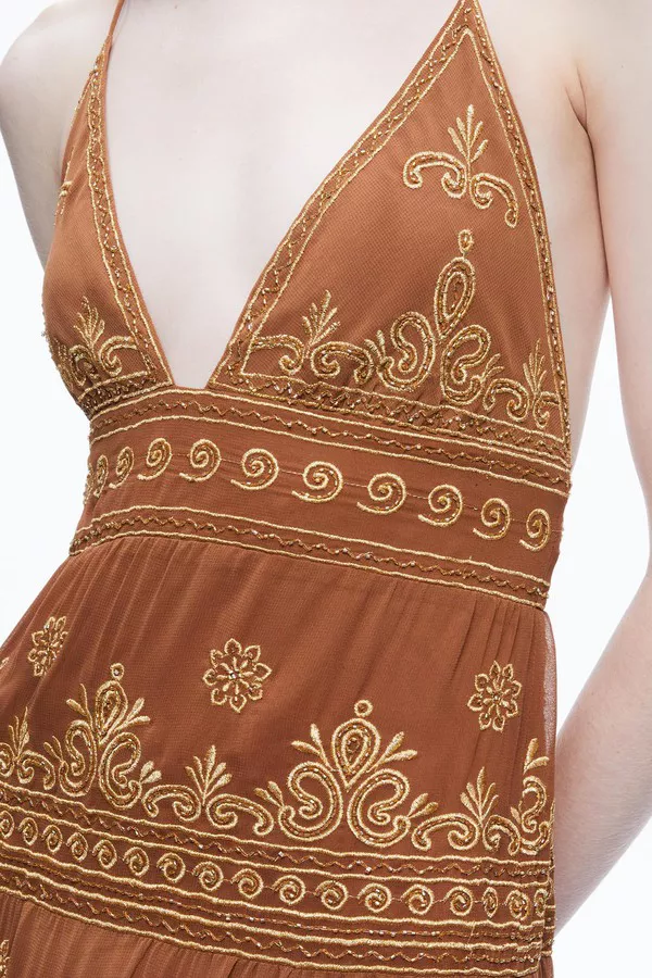 Karolina Embroidered Halter Neck Maxi Dress by alice + olivia at...