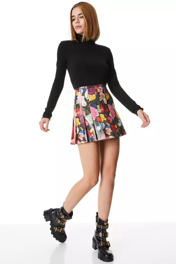 大人可愛い★【alice olivia】CARTER プリーツ ミニスカート Alice + Olivia Carter アニマルフリーレザー プリーツスカート