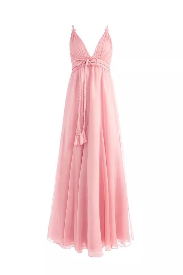 Carisa Deep V-Neck Gown With Braided Belt by Alice + Olivia