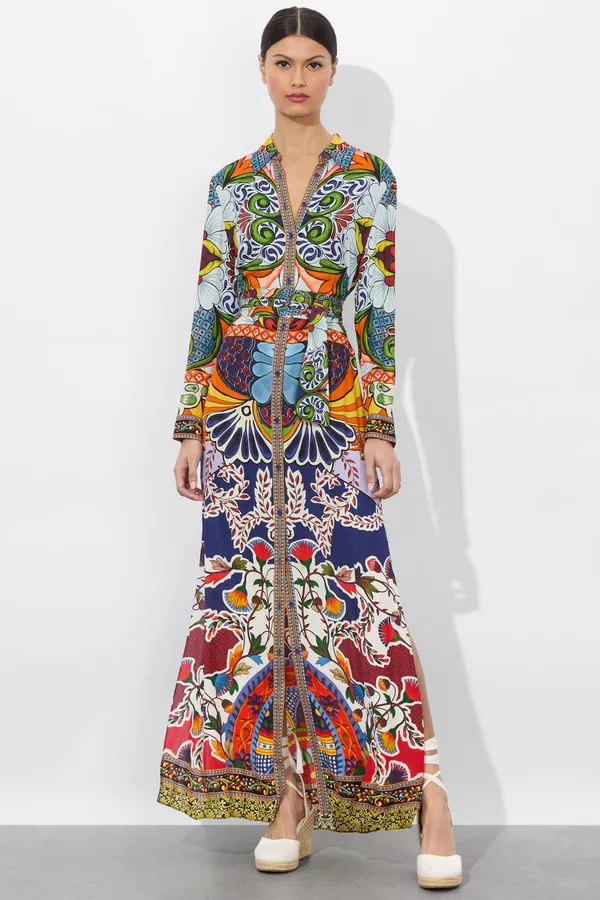 【Alice+Olivia】CHASSIDY リネン マキシ丈 シャツワンピース Chassidy Maxi Shirt Dress In Floral Fest | Alice + Olivia