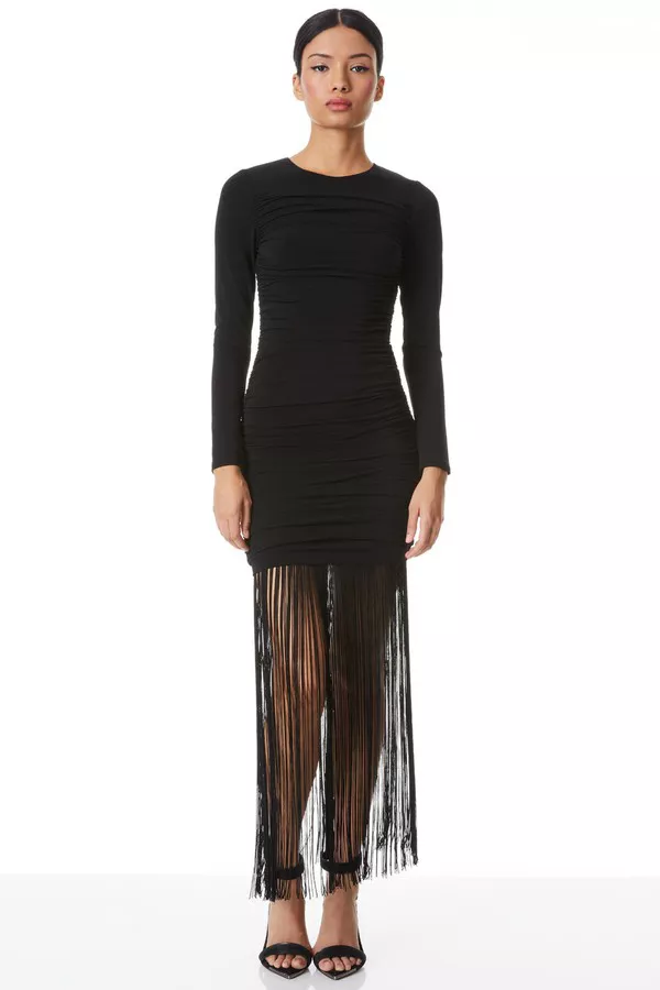 Katherina Long Sleeve Dress With Fringe by alice + olivia at THE MILE