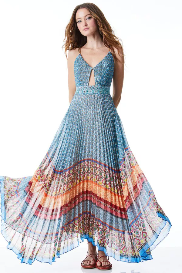 Gloria Chain Strap Pleated Maxi Dress by alice + olivia at THE MILE