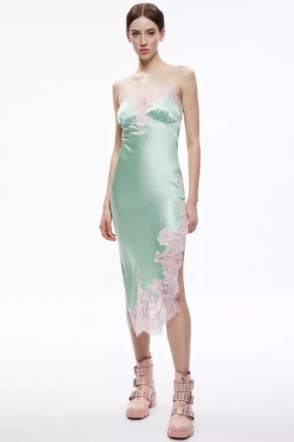 Kerr Lace Trim Asymmetrical Slip Midi Dress by alice + olivia at...