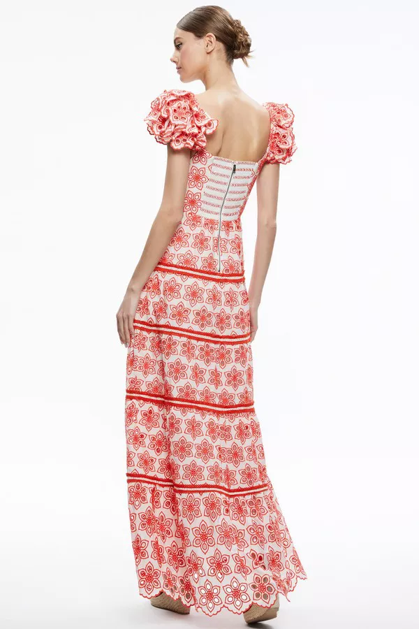 Tawny Square Neck Ruffle Tiered Maxi Dress by Alice + Olivia