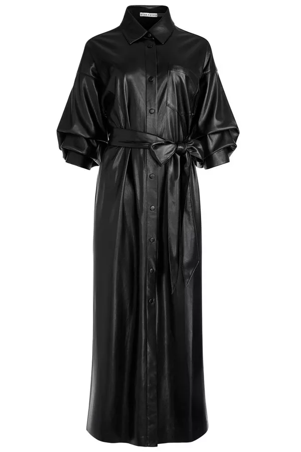 Tanika Vegan Leather Button Front Maxi Dress by alice + olivia at...