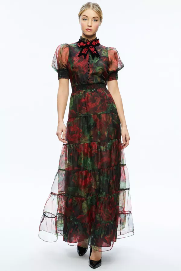 Coletta Bow Neck Button Front Maxi Dress by alice + olivia at THE MILE