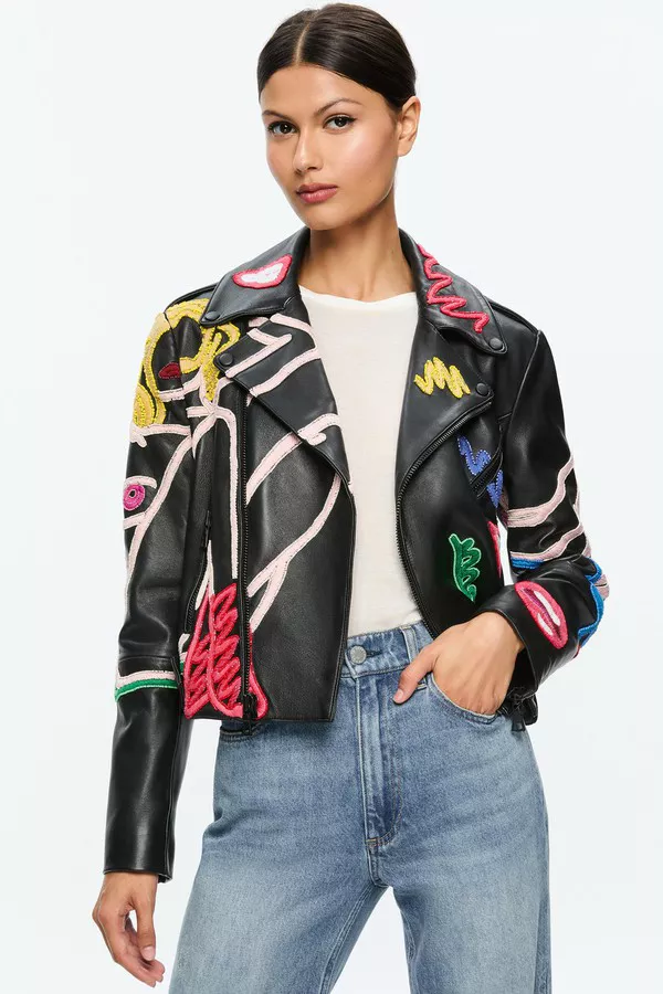 A+O X Tom Wesselmann Cody Leather Moto Jacket by alice + olivia at