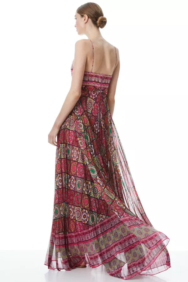 chinese dress ladies alice + olivia Women's Arista Sleeveless Cross Back Pleat Maxi Dress,  Solstice, Purple, 0 at Amazon Women's Clothing store main image 0