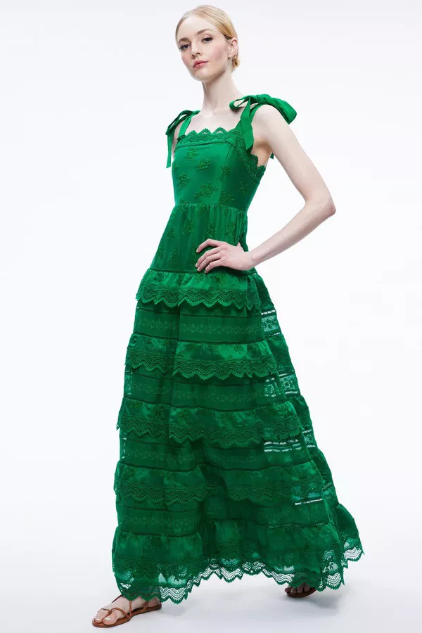 Vega Eyelet Tiered Maxi Dress by alice + olivia at THE MILE