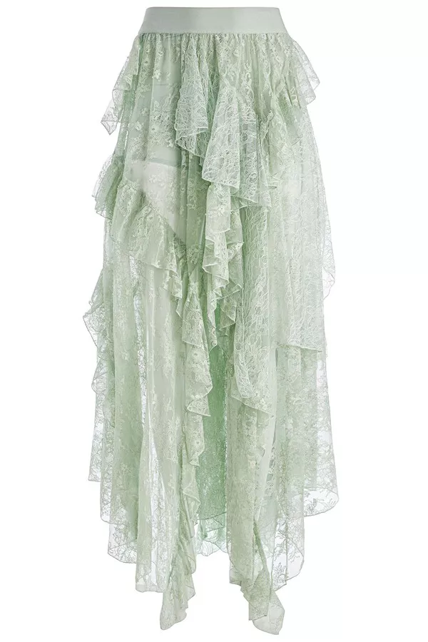 ALICE+OLIVIA ミックスメディア フリルレーススカート KARYS Karys Mixed Media Skirt by alice + olivia at THE MILE
